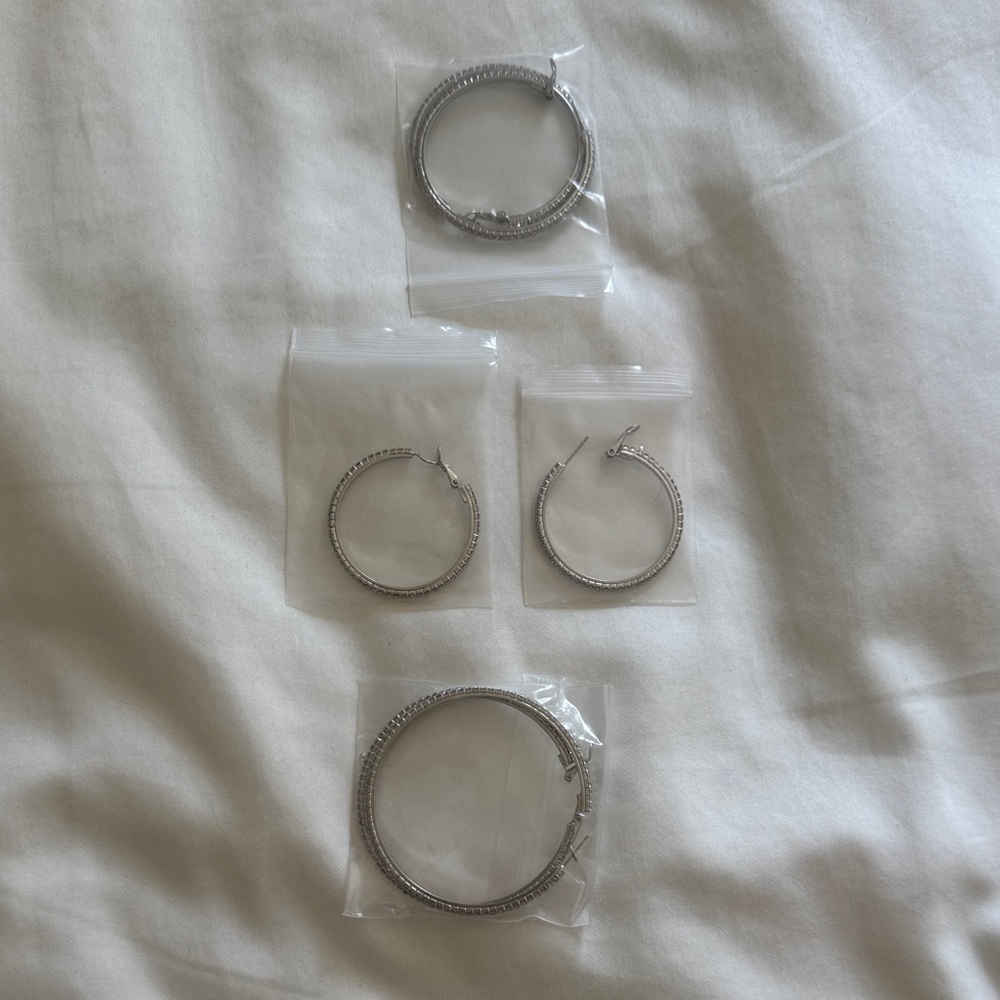 Elegant Silver Hoop Earrings Set